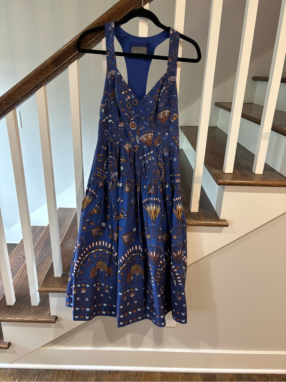 Anthropology Printed Sweetheart Dress Sleeveless Blue Printed Midi Dress - Picture 3 of 5